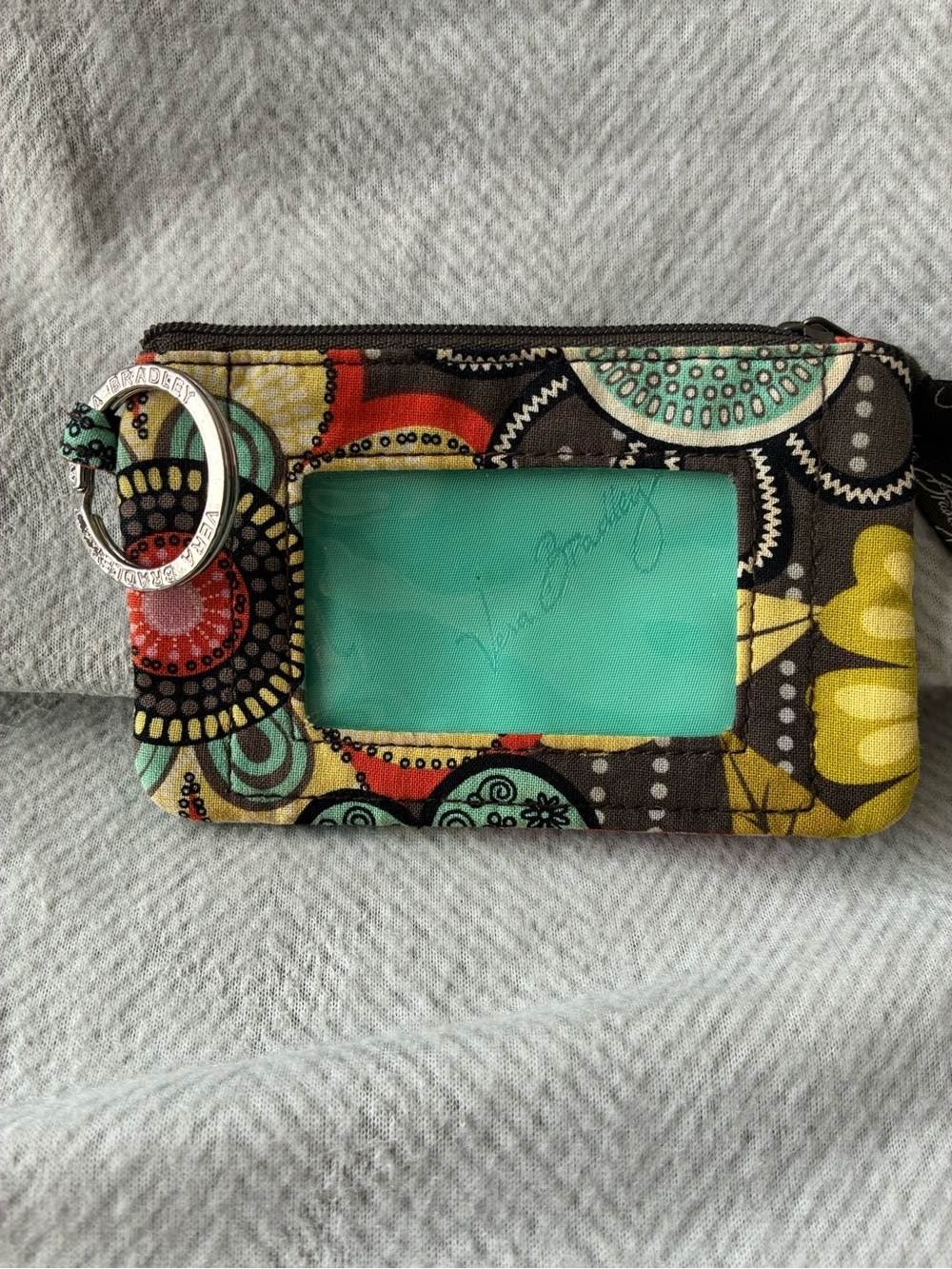 Vera Bradley Mint Floral Quilted Wristlet with Brown Trim - Picture 1 of 4